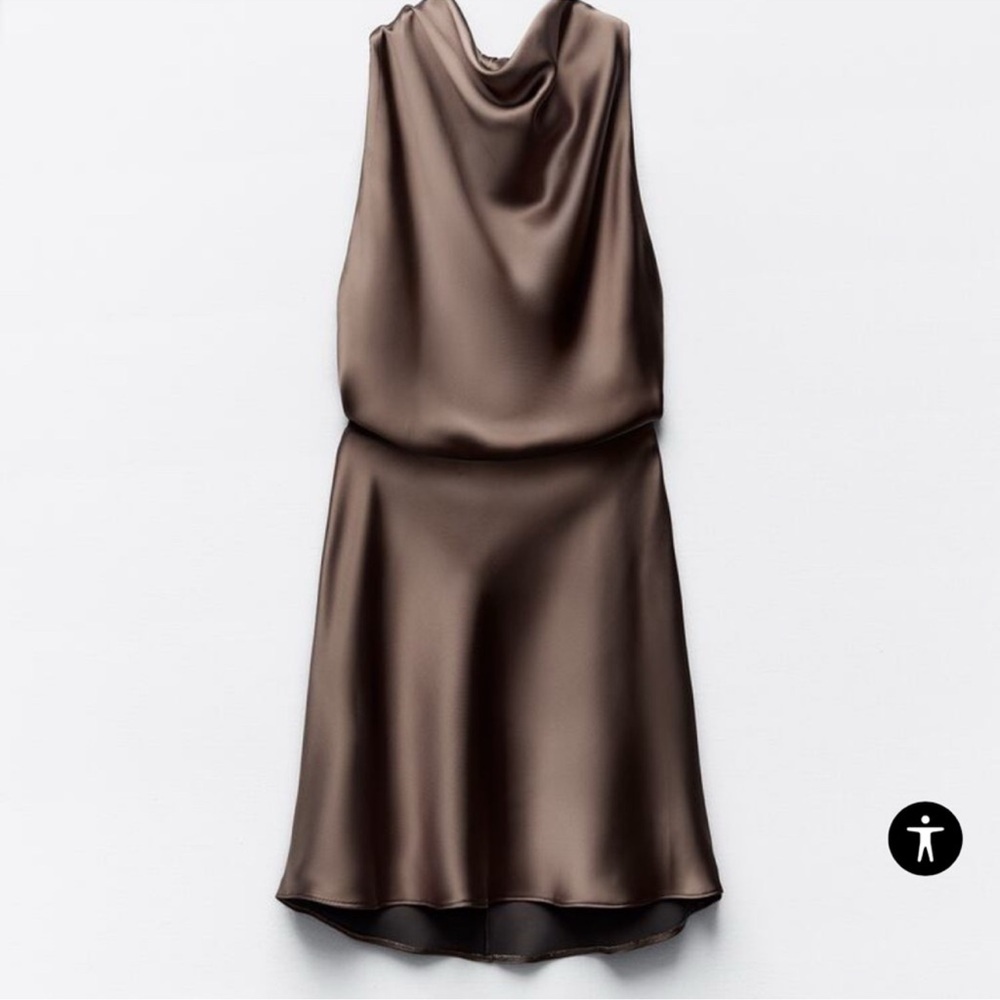 Zara satin halter brown dress